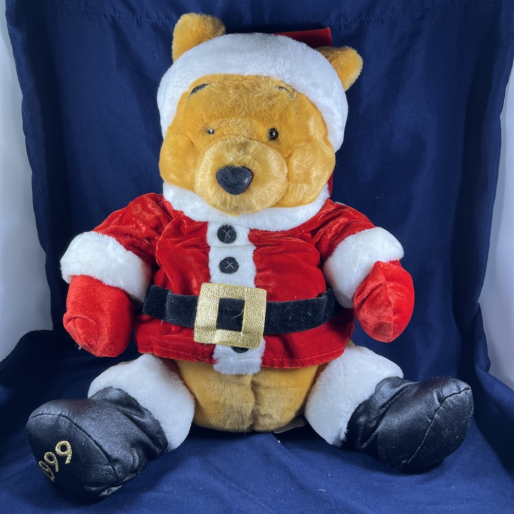 Disney Store Santa Claus Pooh Bear Plush Collectible 1999 Vintage Festive Decor